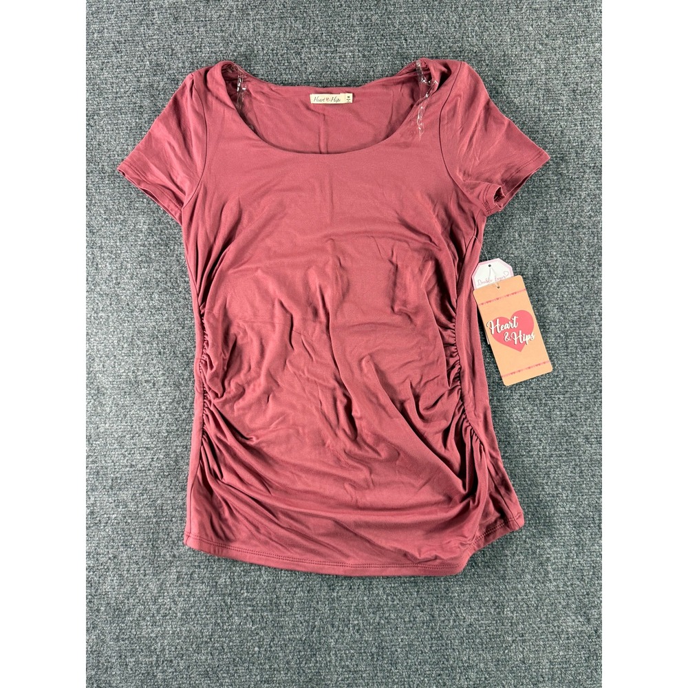 Heart & Hips Rose Pink Ruched Double Layer Short Sleeve Top Size Medium NWT